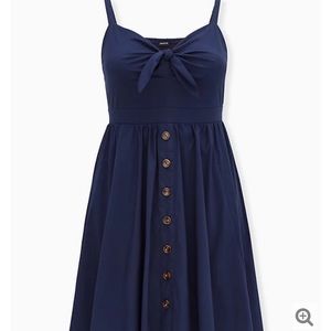 NAVY FRONT TIE MINI SKATER DRESS